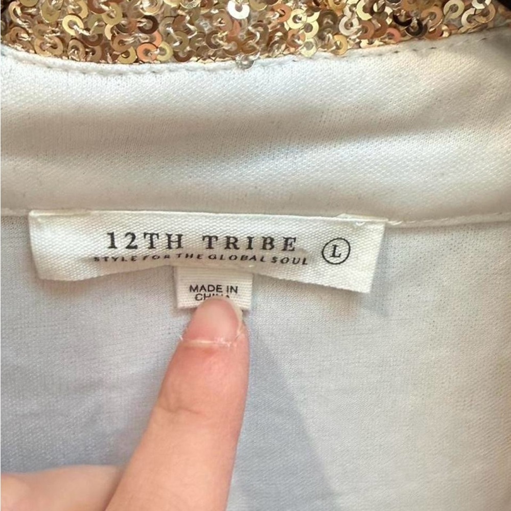 12th Tribe Sequin Button Up Shirt Large Gold Silver Party Top - Picture 3 of 8